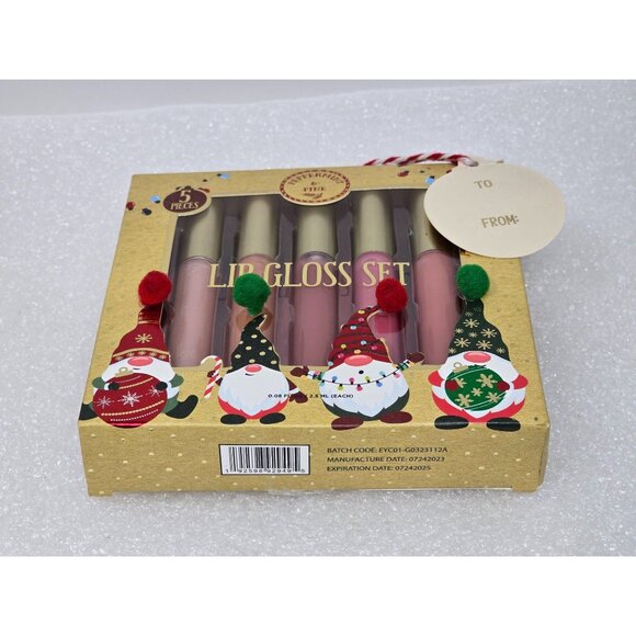 Lip Gloss Set Peppermint & Pine 5-Piece Holiday Gift Box With Santa Gnome Design - Picture 3 of 3